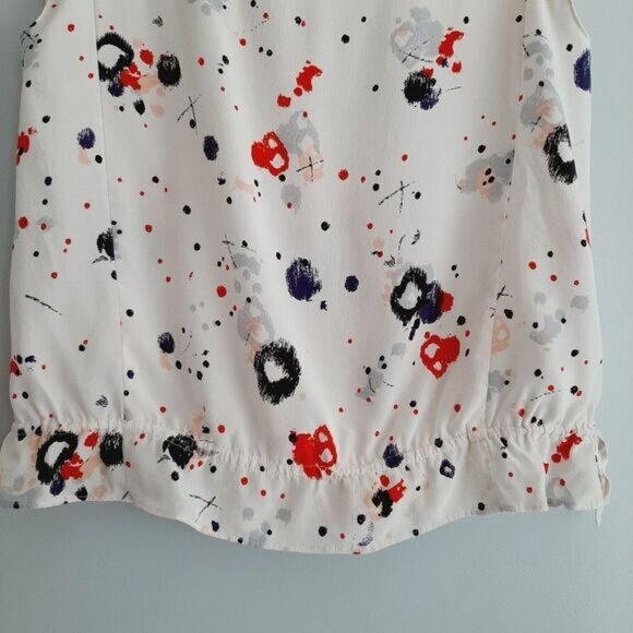 QUICKSILVER 100% Silk Tie Belt Hem Tank Top Ruffle Detail Abstract Sz S - Picture 3 of 10